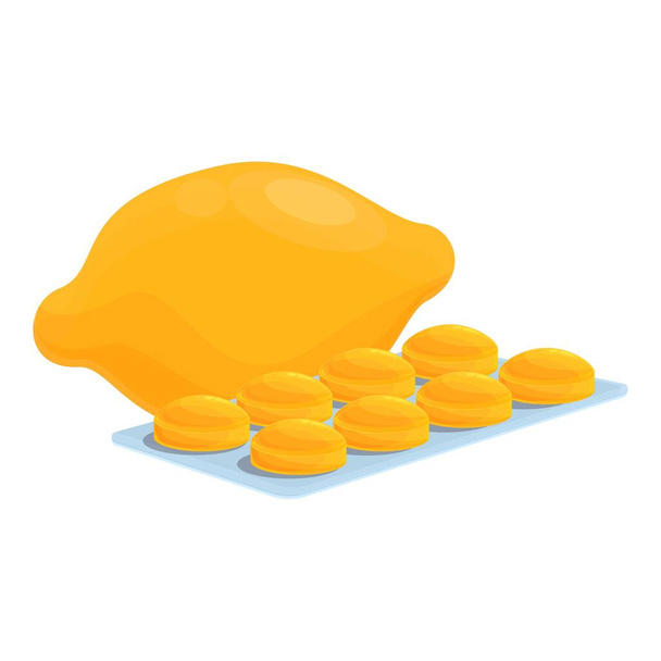 Exotic lemon cough drops icon, cartoon style - Vecteur, image