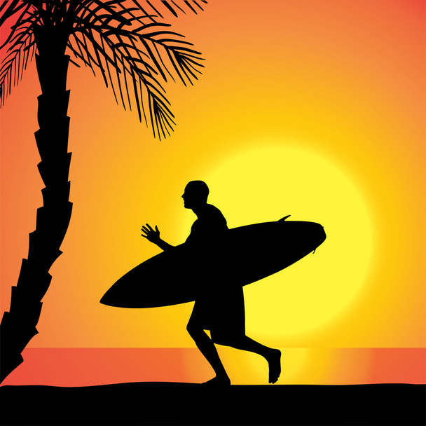Sílhueta vetorial de um homem com uma prancha de surf
. - Vetor, Imagem