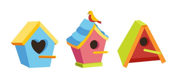 Birdhouse ptaków kreskówki zestaw Birdbox dom wektor - Wektor, obraz