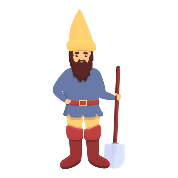 Garden gnome with shovel icon, cartoon style - Διάνυσμα, εικόνα