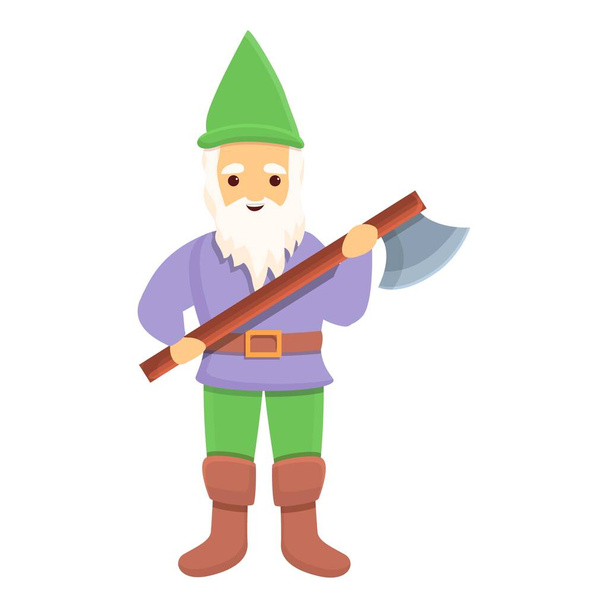 Garden gnome with battle axe icon, cartoon style - ベクター画像