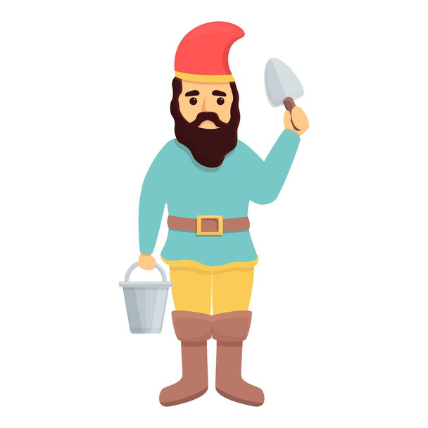 Garden gnome with farm tools icon, cartoon style - Διάνυσμα, εικόνα
