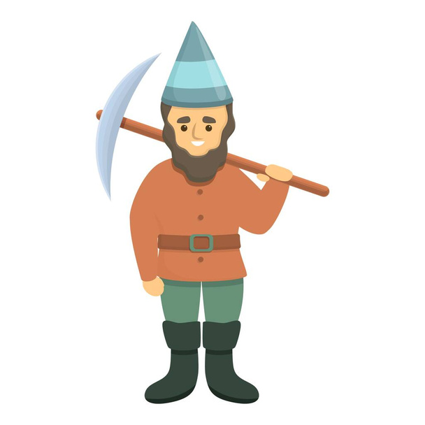 Garden gnome with pick axe icon, cartoon style - Vector, afbeelding