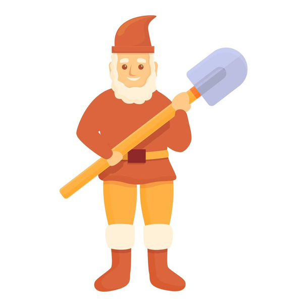 Garden gnome with shovel icon, cartoon style - Вектор,изображение