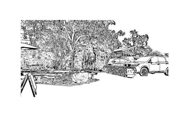 Print Building vista com marco da Costa Mesa é a cidade na Califórnia. Desenho desenhado à mão ilustração em vetor. - Vetor, Imagem