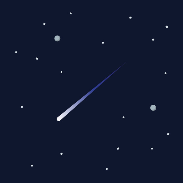 Komet auf Weltraumhintergrund. Stern und Planeten auf Galaxienhintergrund. Flache Vektor-Illustration - Vektor, Bild