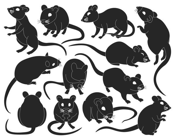 マウスベクトルブラックセットアイコン。白い背景のベクトルイラスト動物。隔離された黒のセットアイコンマウス. - ベクター画像