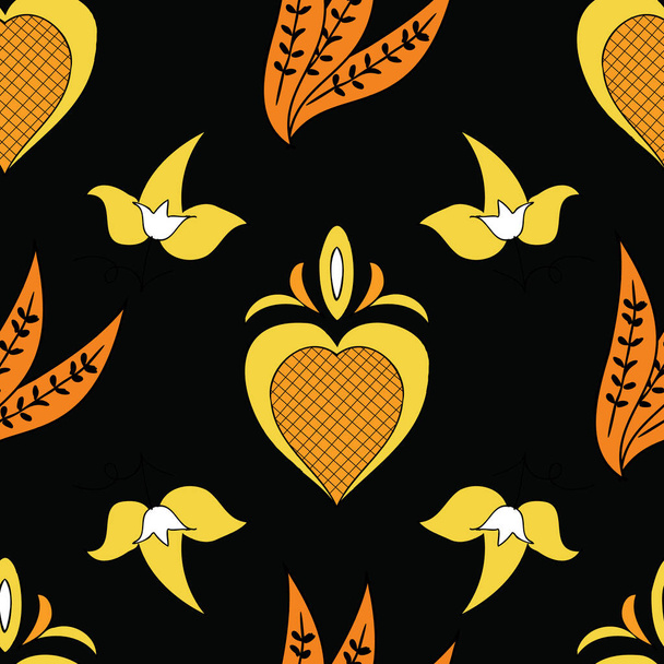 Vector black background Brittany celtic, Breton trational folklore symbols seamless pattern. Seamless pattern background - Vector, Image