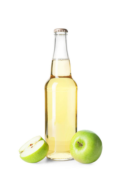 Bottle of apple cider on white background - Photo, Image