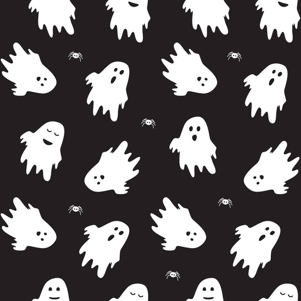 Cute ghost boo holiday character seamless pattern flat style design vector illustration set isolated on dark background. - Vektör, Görsel
