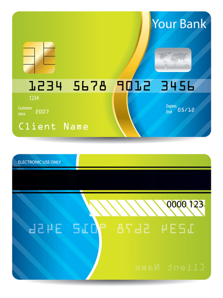 クールな青と緑のデザインのクレジット カード - ベクター画像