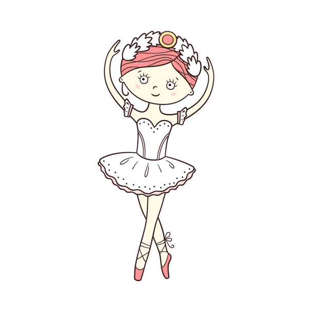 Kis aranyos balerina pointe cipőben és ruhában. Izolált vektor illusztráció firka stílusban - Vektor, kép