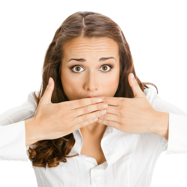 Business woman covering mouth, isolated  - Foto, Imagem