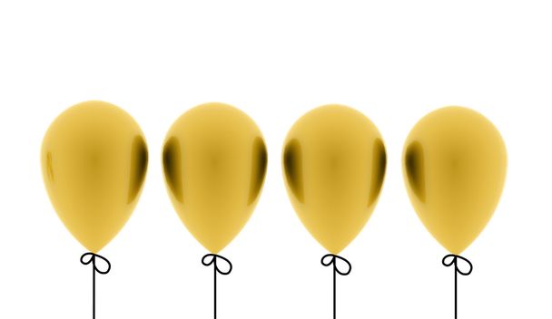Four gold balloons rendered - Φωτογραφία, εικόνα