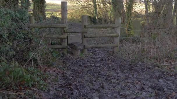 Wooden stile in muddy countryside  - Footage, Video
