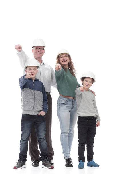 in full growth. happy family in protective helmets. - Photo, image