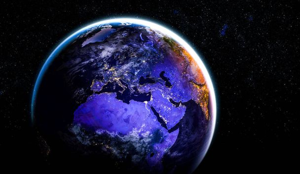 Planet maa maapallo näkymä avaruudesta osoittaa realistinen maanpinnan ja maailmankartan - Valokuva, kuva