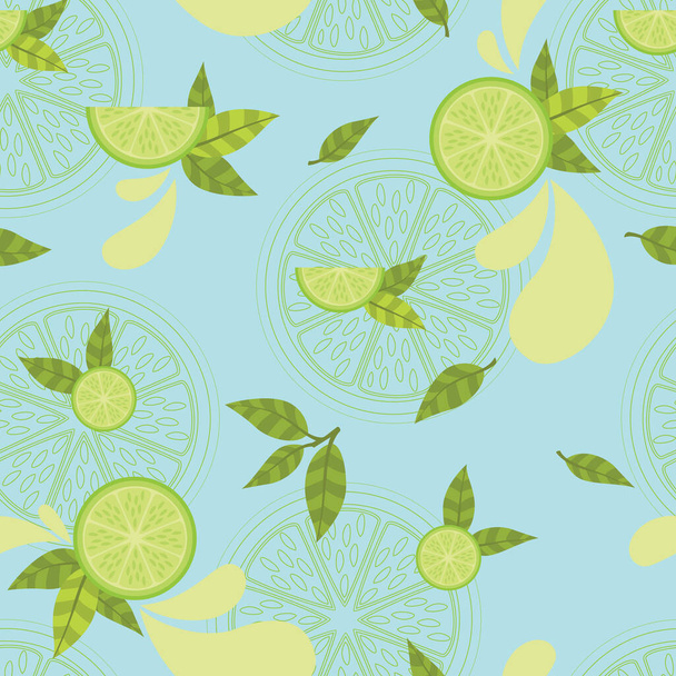Um belo design de padrão de superfície sem costura vetorial inspirou os citrinos, como laranjas, limões, limão etc. Um padrão adorável, doce e azedo perfeito para o verão. - Vetor, Imagem