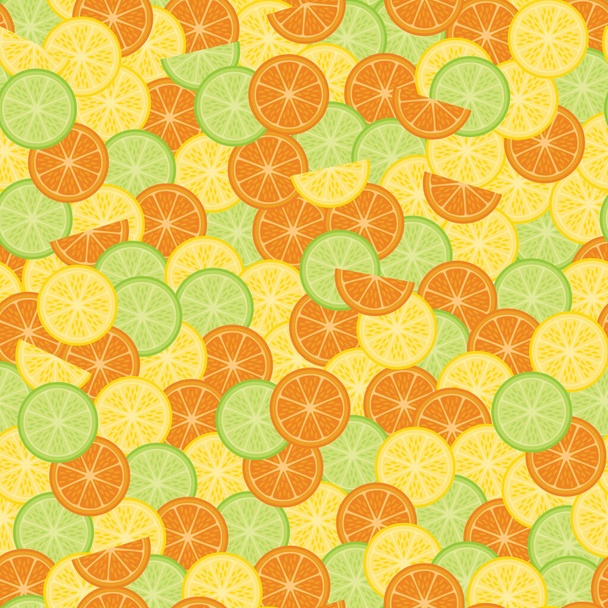 A beautiful vector seamless surface pattern design inspired the citrus fruit, such as oranges, lemons, lime etc. A lovely, sweet and sour pattern perfect for summer. - Вектор,изображение
