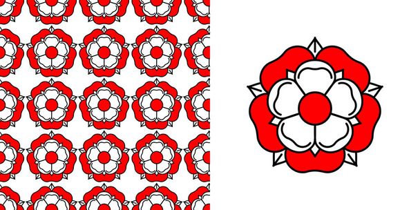 Τυδώρ τριαντάφυλλο διάνυσμα αδιάλειπτη μοτίβο. Παραδοσιακό εραλδικό έμβλημα της Αγγλίας. Ο πόλεμος των τριαντάφυλλων των σπιτιών Λάνκαστερ και Γιορκ. - Διάνυσμα, εικόνα