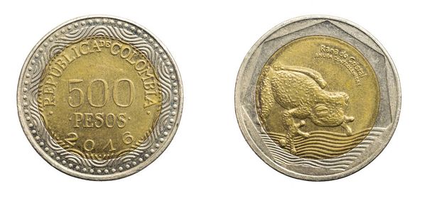 Colombia vijfhonderd pesos munt op een witte geïsoleerde achtergrond - Foto, afbeelding