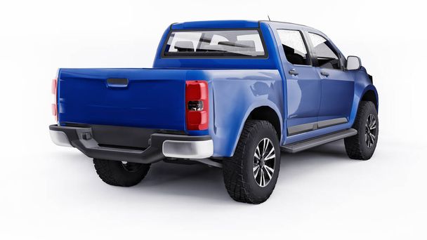Kék pickup autó fehér háttérrel. 3D-s renderelés. - Fotó, kép