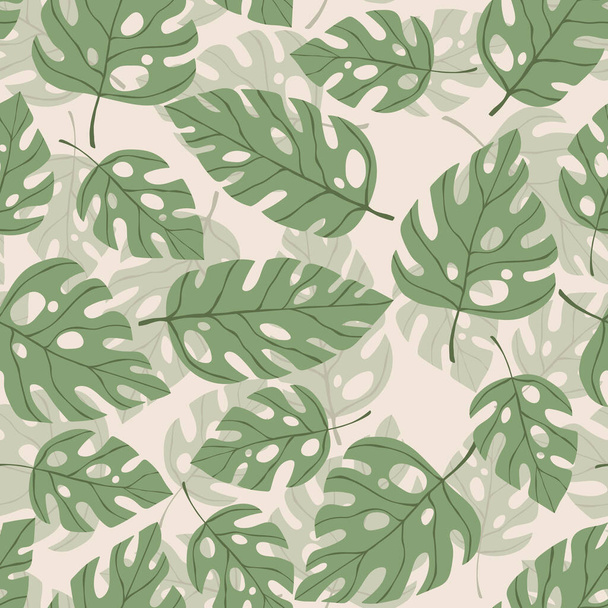 Floral seamless with hand drawn color exotic monstera leaves. Cute summer background. Tropic green branches. Modern floral compositions. Fashion vector illustration for wallpaper, fabric, textile - Вектор,изображение
