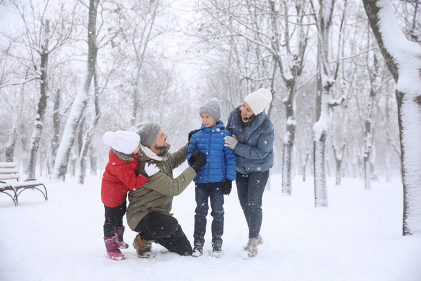 Family spending time outside on winter day. Christmas vacation - Foto, immagini
