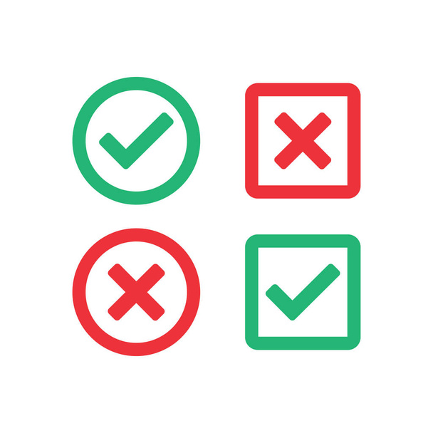 Marque ícones vetoriais definidos. Marca de verificação verde e símbolos cruz vermelha isolado Ilustração vetorial EPS 10 - Vetor, Imagem