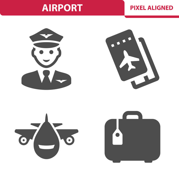 Lotnisko, Podróż, Pilot, Ikony samolotów - Wektor, obraz