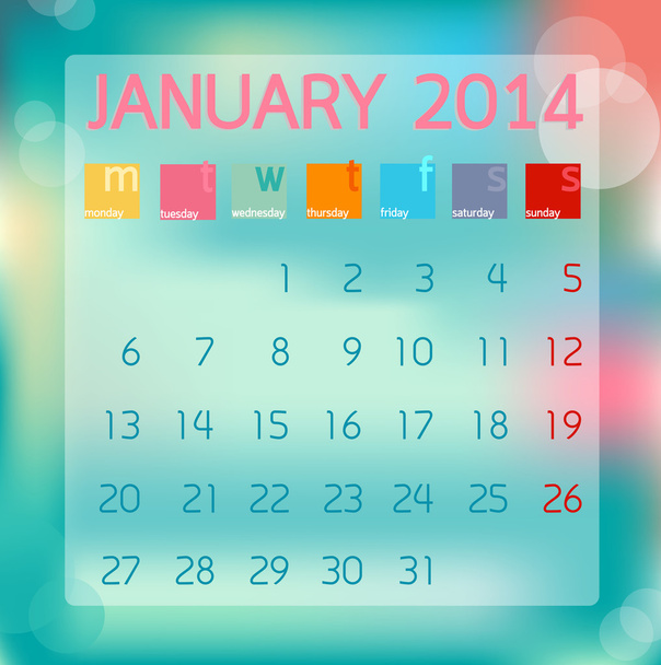 カレンダー 2014 年 1 月には、フラット スタイルの背景ベクトル illustratio - ベクター画像