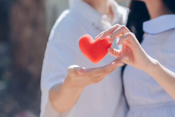 Lesbické milenky držící srdce symboly ukázat lásku k sobě navzájem na jasné ráno Valentýna. LGBT páry jsou asijské ženy nebo lesbické páry, které ukazují své přátelství, lásku a pouto. - Fotografie, Obrázek