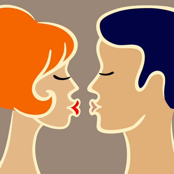 Romantic cartoon illustration of kissing couple - Vector, Image