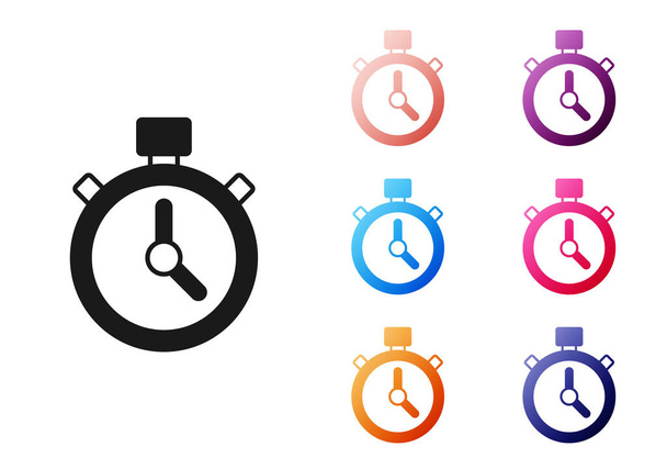 Icona cronometro nero isolato su sfondo bianco. Un timer temporale. Segno cronometro. Set icone colorate. Vettore. - Vettoriali, immagini