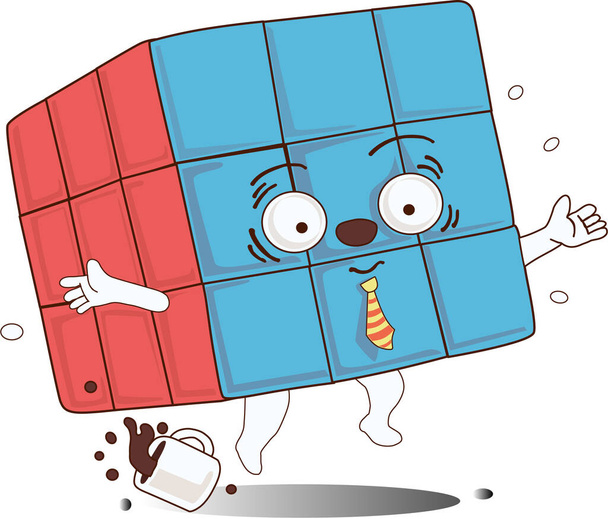 WebCute Rubik's Cube dropped a cup of coffee, emotions are clumsy .The concept of a children's greeting card .Vector illustration on a white background - Vector, Image