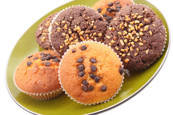 assiette de muffins au chocolat gros plans - isolé
 - Photo, image