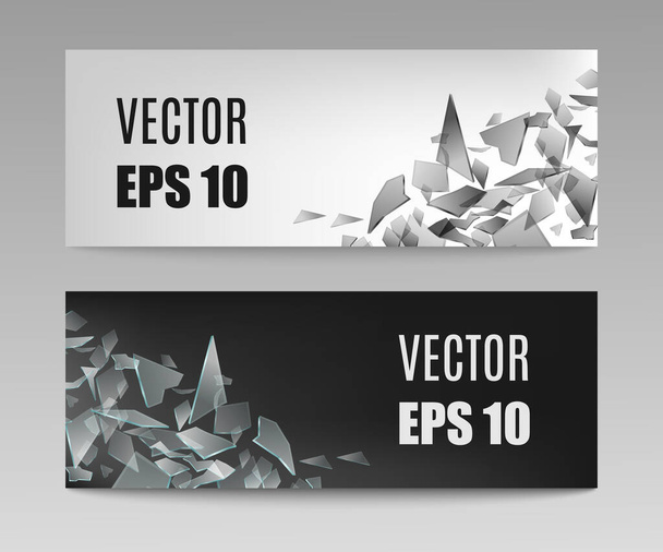 Set banners with broken glass sharp shards, realistic vector illustration. - Vektor, obrázek