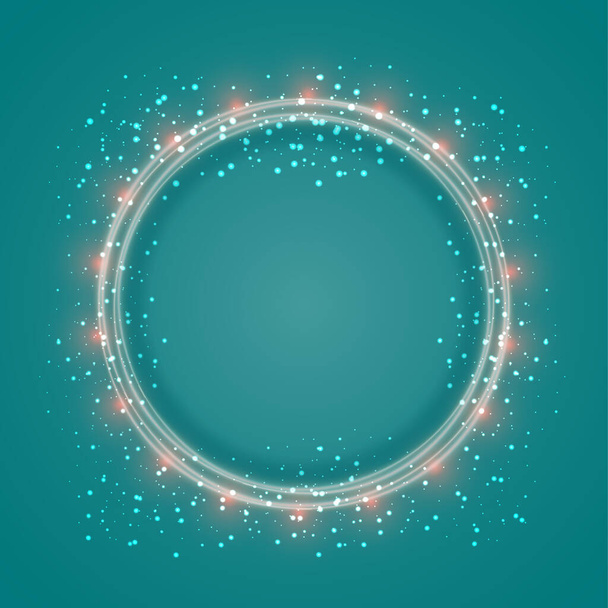 Neon glowing circle with snowflake effect on sea green background - Vektör, Görsel