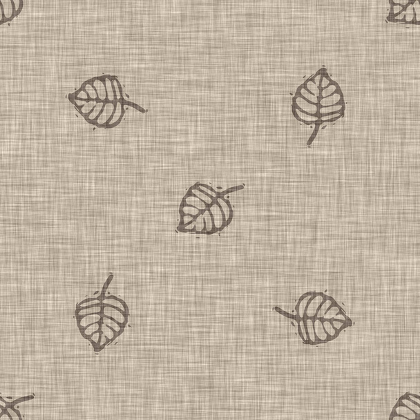 Handmade carved linen block print leaf seamless pattern. Rustic babies silhouette illustration background. Modern beige style scandi. Soft cloth textile fashion all over design.  - Photo, Image