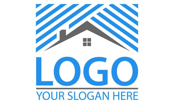 Blue and Grey Color Line Art Simple Shape Home Logo Design - Vector, Image