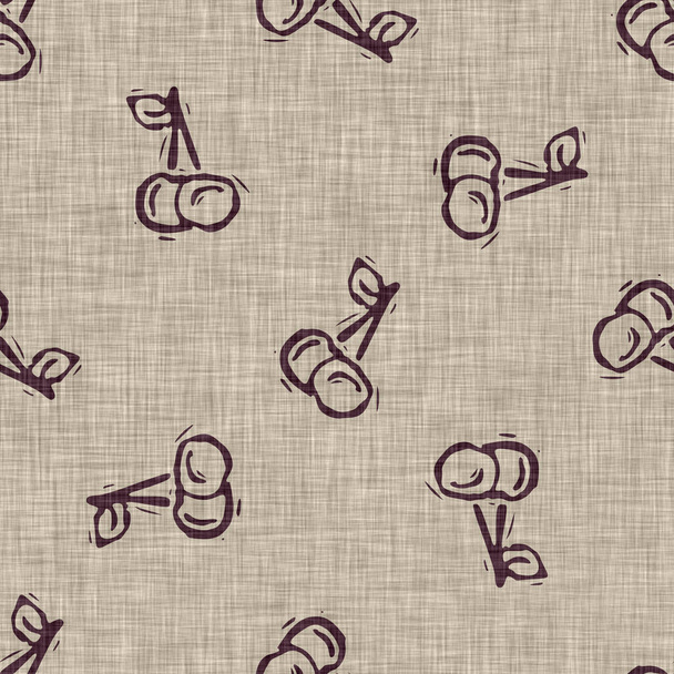 Handmade carved linen block print cherry seamless pattern. Rustic babies silhouette illustration background. Modern beige style scandi. Soft cloth textile fashion all over design.  - Photo, Image