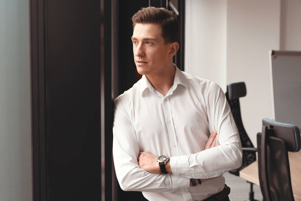 Portrait of a businessman in the office. Handsome man is standing by the window - Photo, image