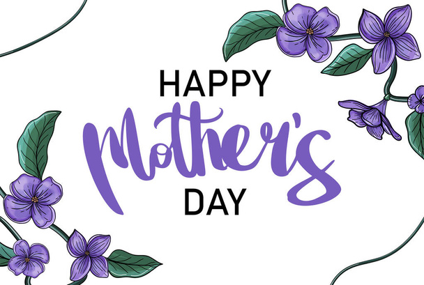 Greeting card. Mothers Day. Lettering. Modern vector illustration. Beautiful floral background. For your design - Photo, Image