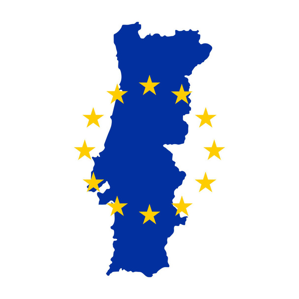 Kaart van Portugal met vlag van de Europese Unie op witte achtergrond. - Vector, afbeelding