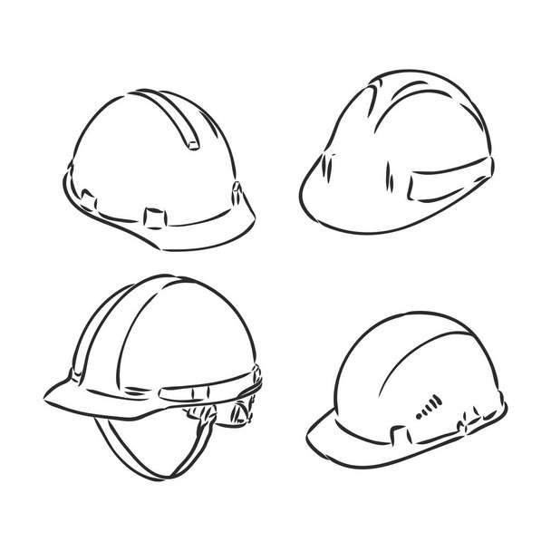 industry helmet vector and illustration, black and white, hand drawn, sketch style, isolated on white background. construction helmet vector sketch on a white background - Vektor, Bild