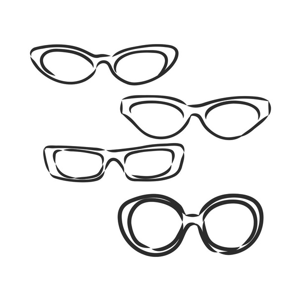 Drawn glasses vector set. Retro hipsters style. fashion glasses vector sketch on white background - Vector, Image
