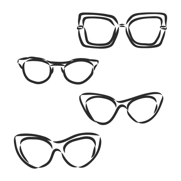 Σετ διανυσμάτων σχεδιασμένων γυαλιών. Στυλ ρετρό χίπστερ. γυαλιά μόδας διανυσματικό σκίτσο σε λευκό φόντο - Διάνυσμα, εικόνα