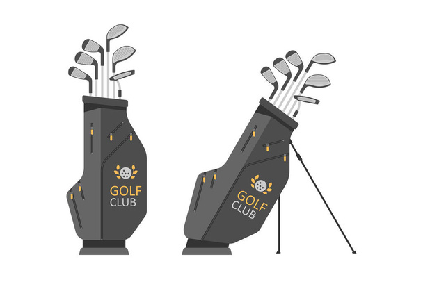 クラブ付きのゴルフバッグ。ゴルファースポーツ用品。フラットなスタイル - ベクター画像