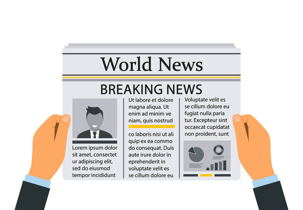 У человека в руках газета с ежедневными экстренными новостями. векторная иллюстрация на белом фоне - Вектор,изображение