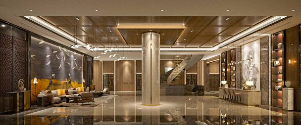 3d renderizado de vestíbulo de recepción de hotel de lujo - Foto, Imagen
